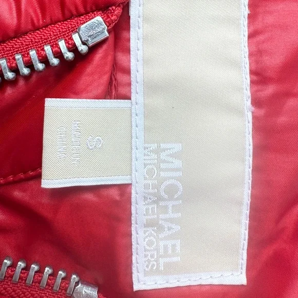 Michael Kors Red Ruffle Down Jacket EUC Size Small Pockets Holiday Christmas - Picture 13 of 16